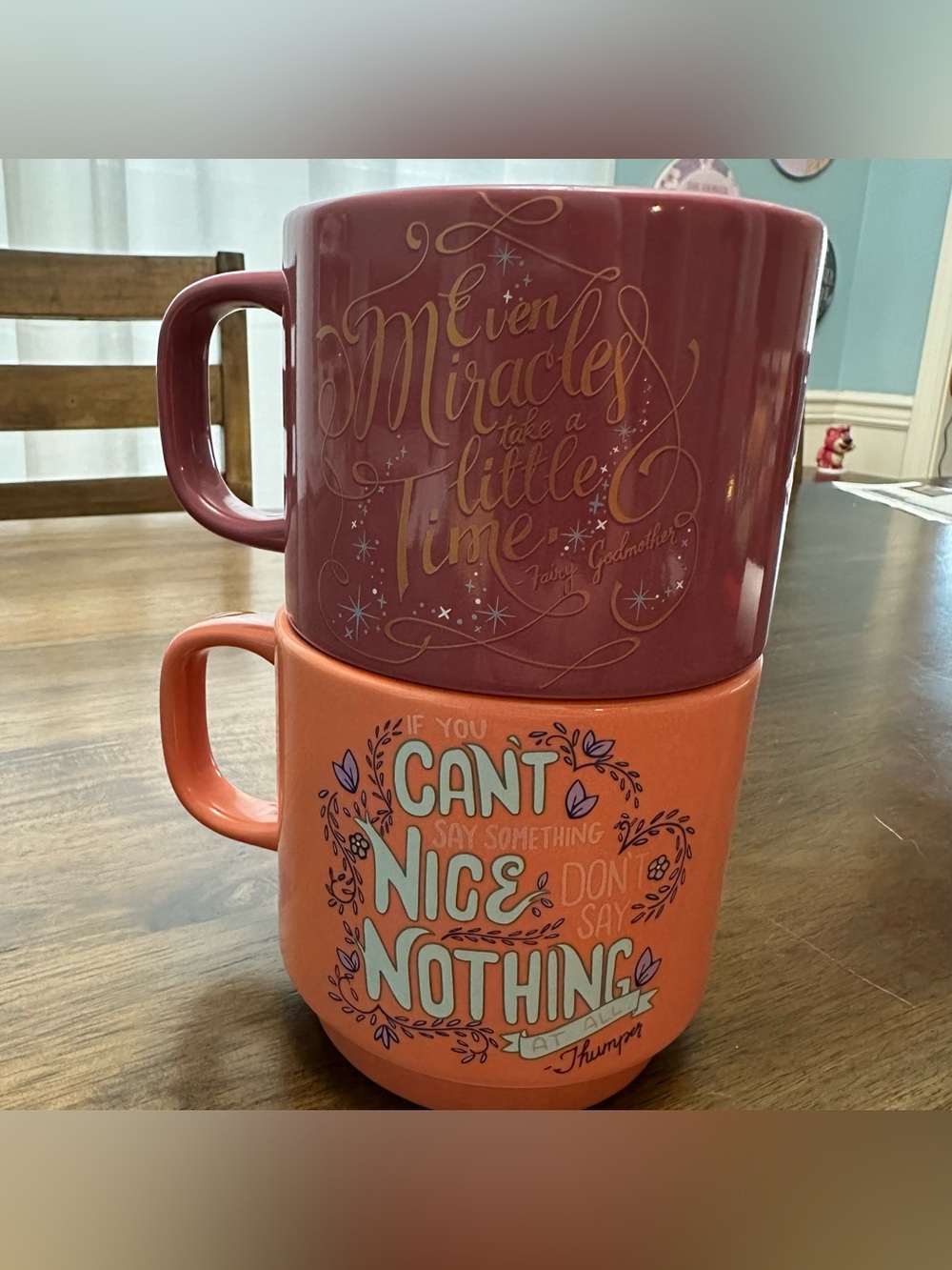 Disney Wisdom Stackable Mug Set Bambi Thumper and Cinderella Fairy Godmother